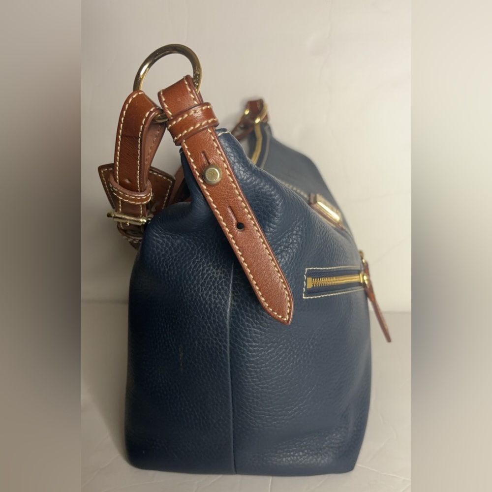 Vintage Dooney & Bourke Marine Blue Mary Pebble Grain Leather Purse with Pouch - Picture 7 of 15
